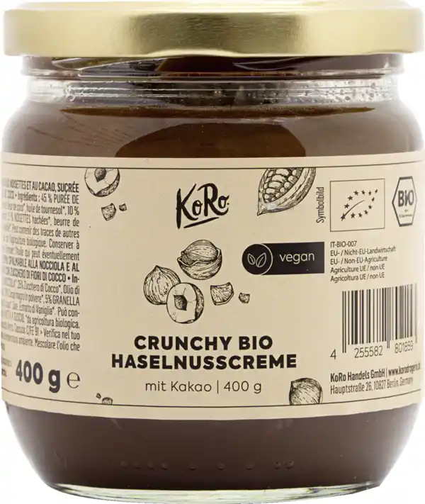 Bild 1 von KoRo Bio Crunchy Haselnusscreme mit Kakao, 400 g