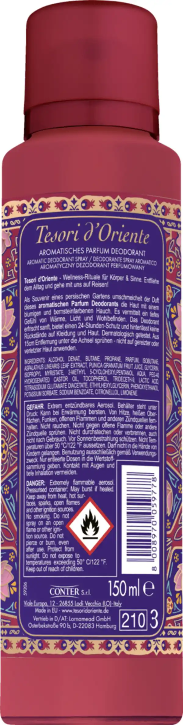 Bild 2 von Tesori d'Oriente Aromatisches Parfum Deodorant Persian Dream Granatapfel & Rooibos-Tee, 150 ml