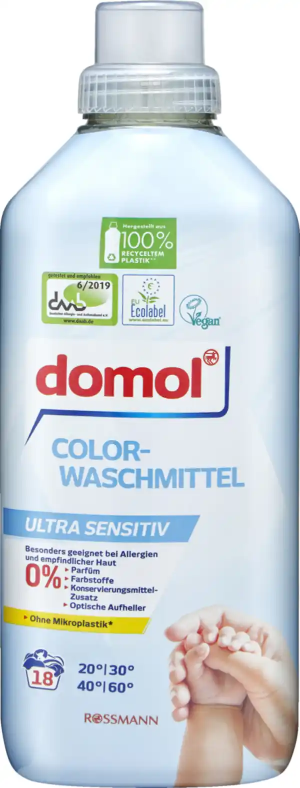 Bild 1 von domol sensitiv Colorwaschmittel Flüssig Ultra Sensitiv 18 WL