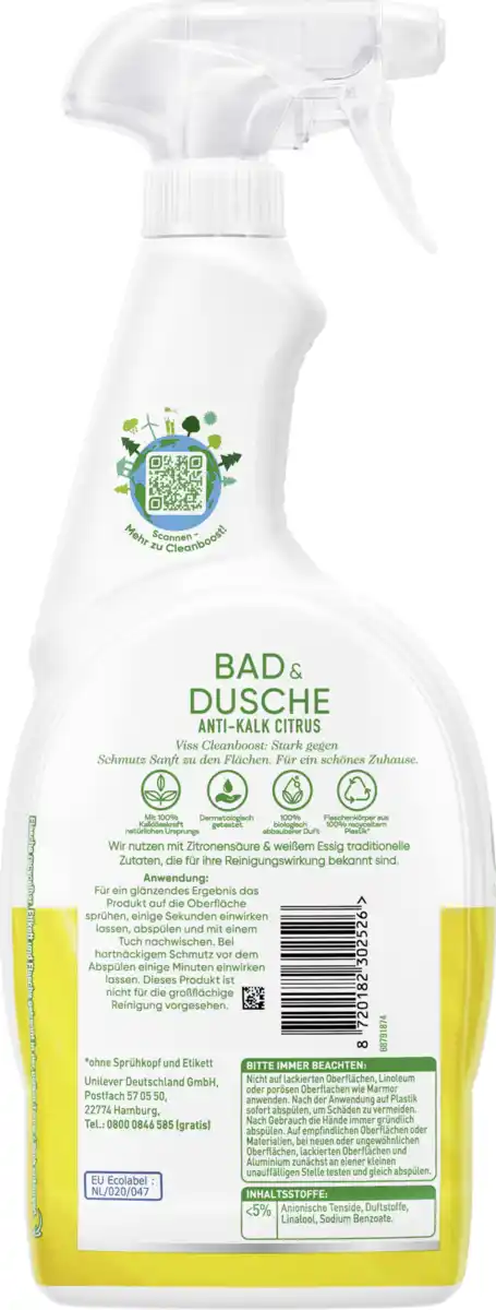 Bild 2 von Viss Cleanboost Bad & Dusche Anti-Kalk Citrus Reiniger Spray, 750 ml
