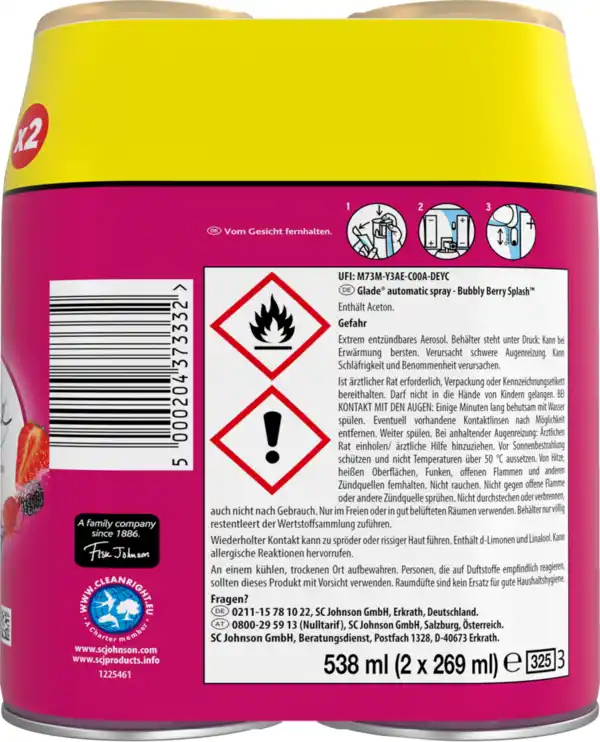 Bild 2 von Glade Automatic Spray Lufterfrischer Bubbly Berry Splash Doppelpack, 538 ml