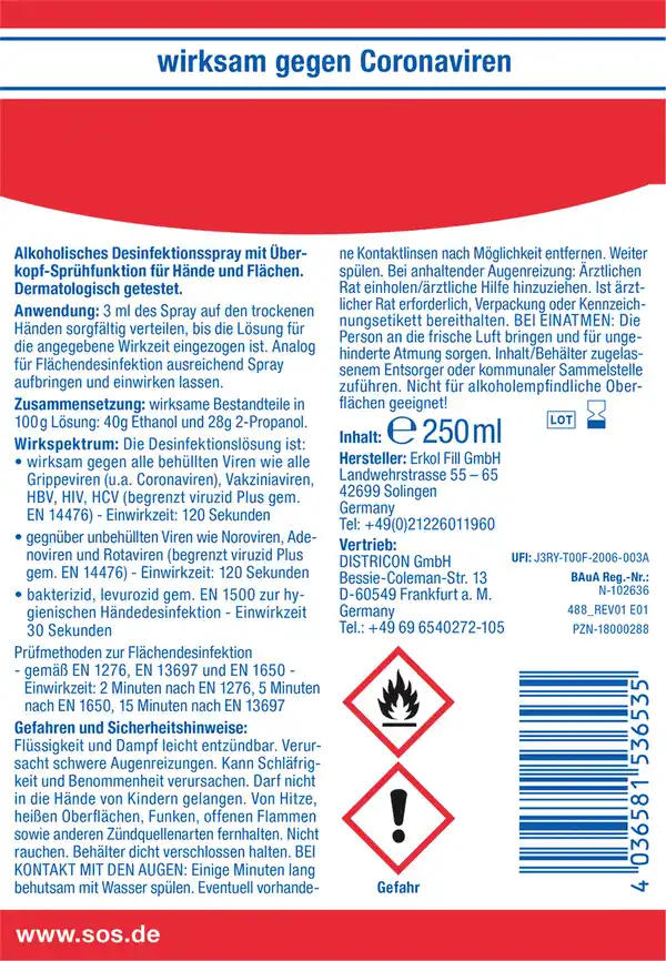 Bild 2 von SOS Desinfektions-Spray INTENSE Hände + Flächen, 250 ml