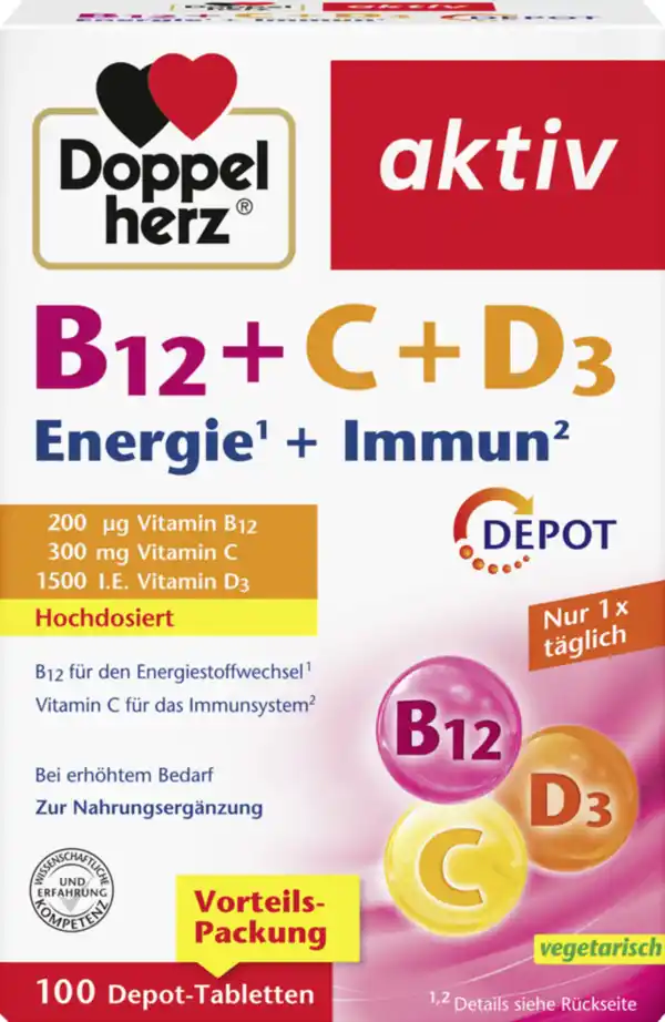 Bild 1 von Doppelherz Großpackung Doppelherz aktiv Vitamin B12 + C + D3 Depot Tabletten, 110 g