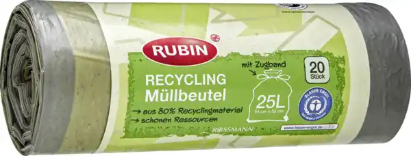 Bild 1 von RUBIN Recycling-Müllbeutel mit Zugband 25 l