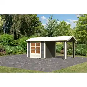 Karibu Gartenhaus 'Mylau 3' mit Anbaudach 480 x 244 x 242 cm terragrau