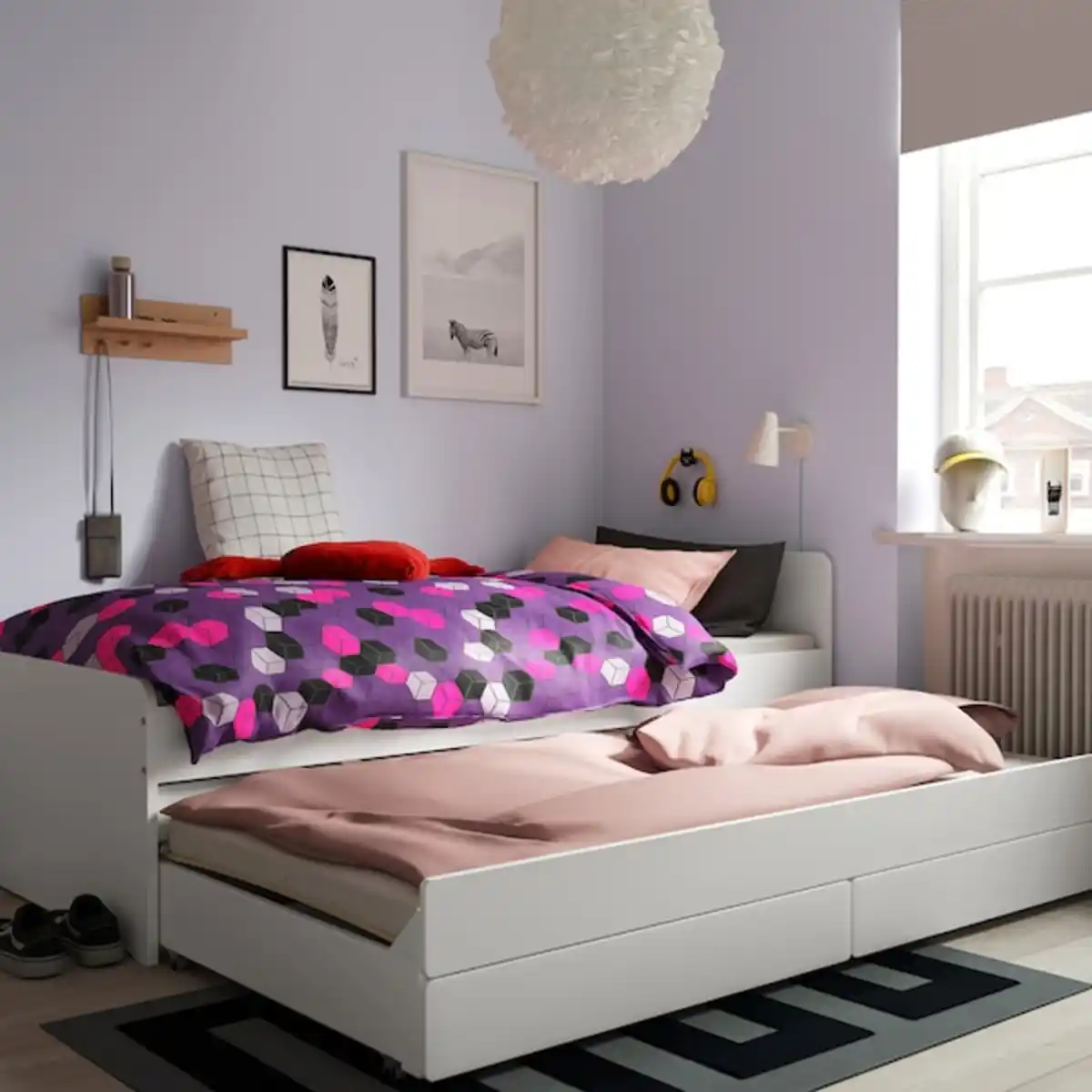 Bild 3 von SLÄKT Bettgestell, Unterbett+Aufbewahrung, weiß 90x200 cm