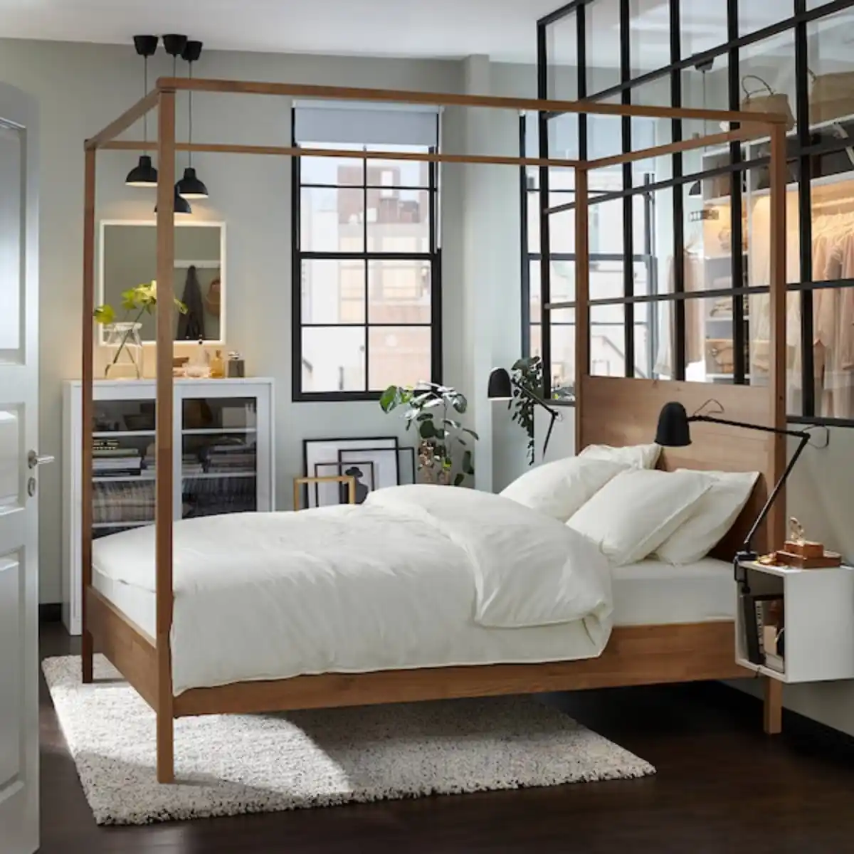 Bild 2 von YTTERVÅG Himmelbettgestell, graubraun/Luröy 140x200 cm