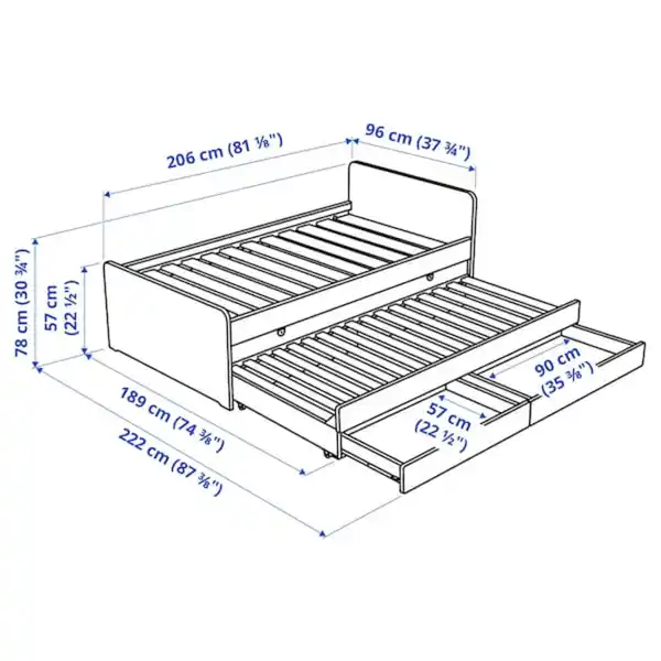 Bild 2 von SLÄKT Bettgestell, Unterbett+Aufbewahrung, weiß 90x200 cm