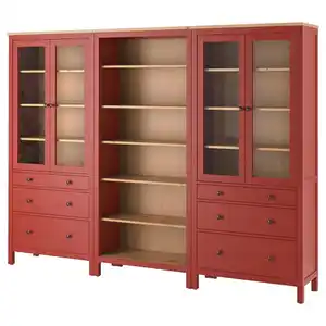 HEMNES Aufbewkomb.+Türen/Schubladen, rot las./hellbraun lasiert 270x197 cm