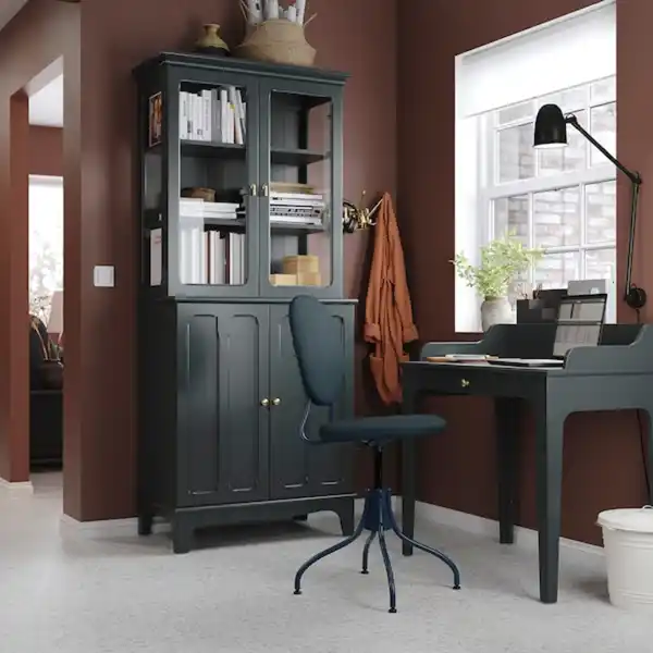 Bild 3 von LOMMARP Schrank mit Vitrinentüren, dunkel blaugrün 86x199 cm