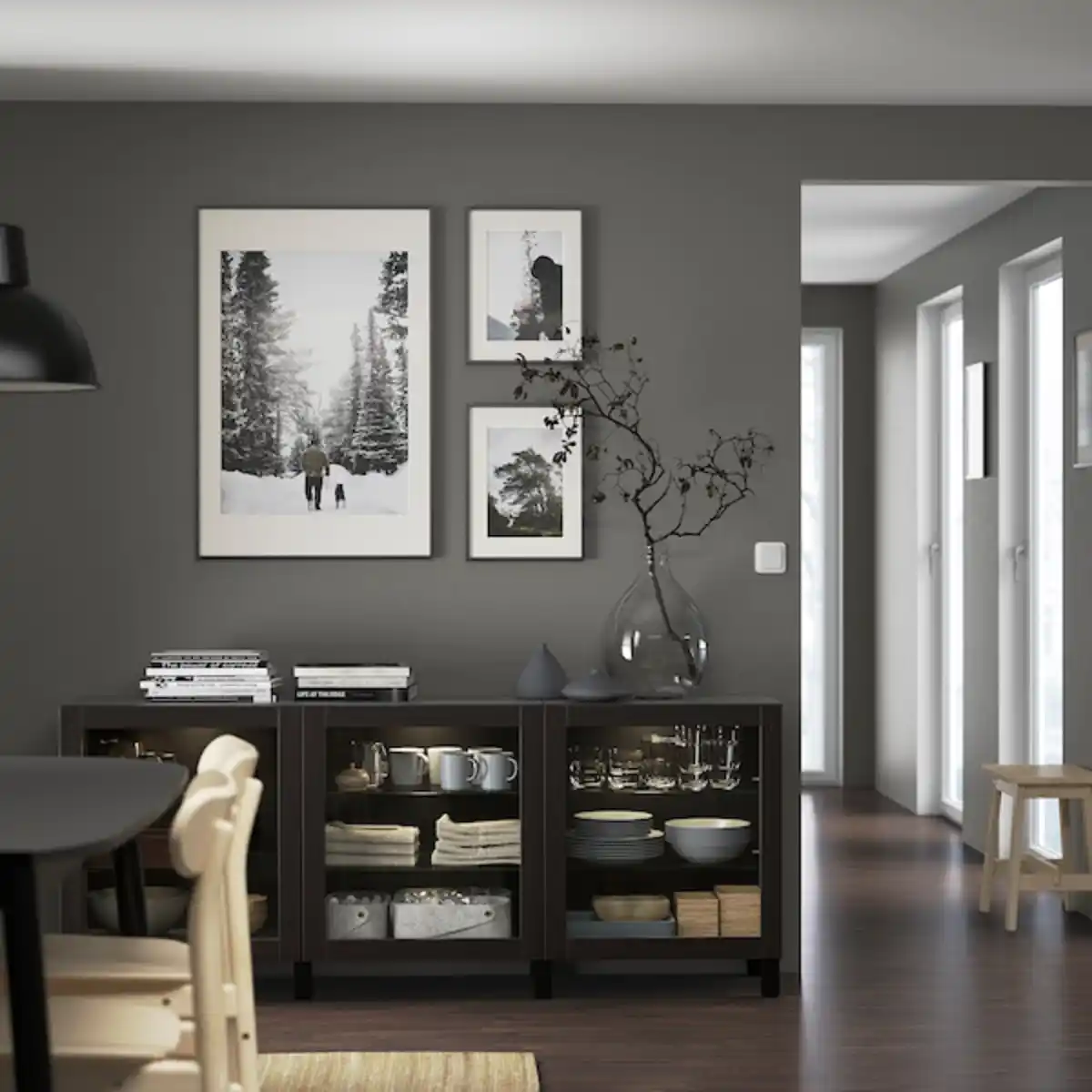 Bild 3 von BESTÅ Aufbewahrung mit Türen, schwarzbraun/Sindvik/Stubbarp Klarglas sbr 180x42x74 cm