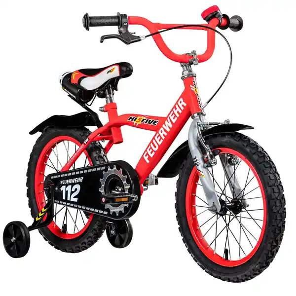 Bild 1 von Hi5 Feuerwehr 16 Zoll Kinderfahrrad Stützrädern ab 4 Jahre Mädchen Jungen Fahrrad 105 - 120 cm