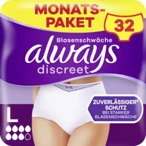 Always Monatspaket Discreet Inkontinenz Höschen Plus Gr. L