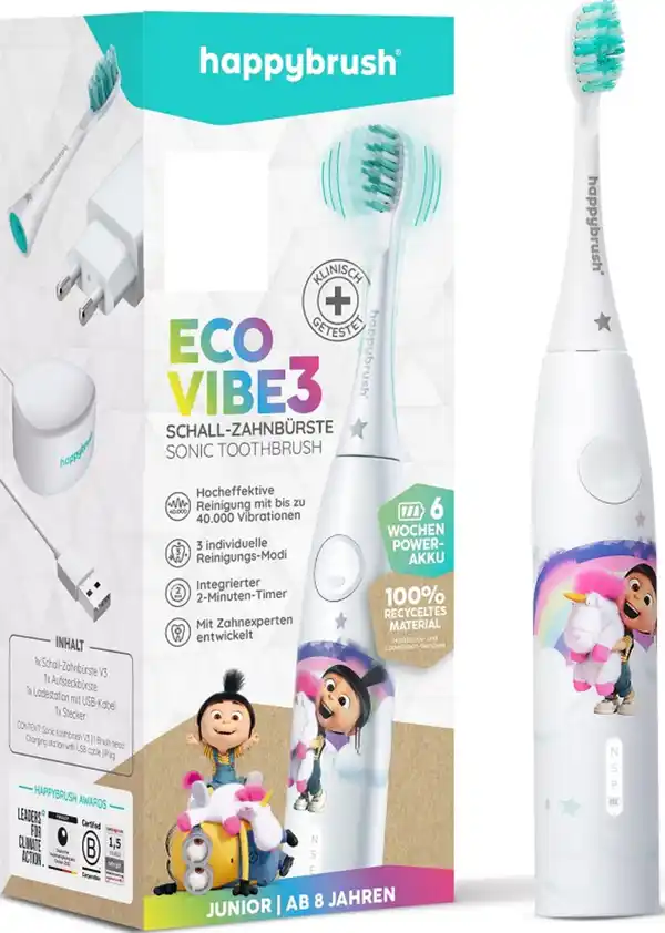 Bild 1 von happybrush Junior Schall-Zahnbürste StarterKit ECO V3 Agnes ab 8 Jahren