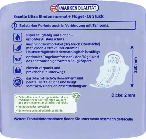 Bild 2 von facelle Ultra-Binden normal mit Flügeln