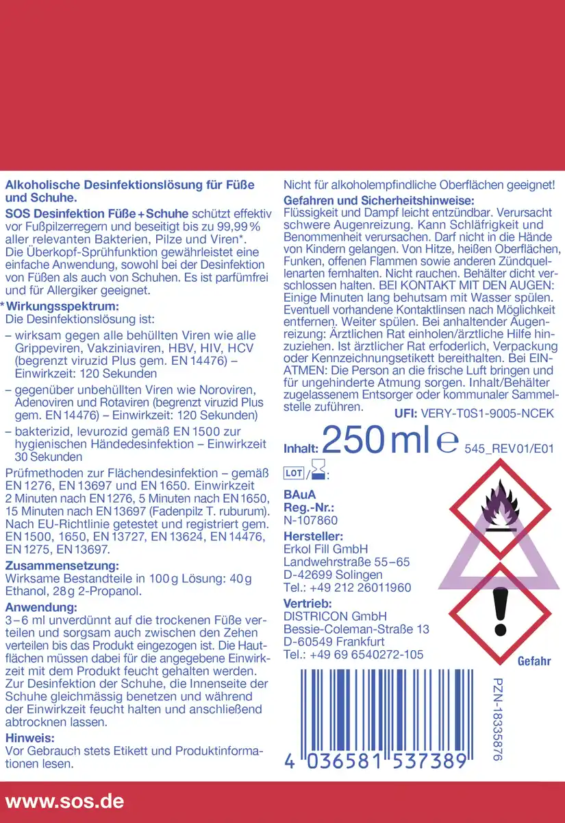Bild 2 von SOS Fuß-Des­in­fektions-Spray, 250 ml