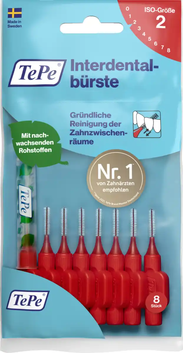 Bild 1 von TePe Interdentalbürsten Rot, ISO 2, 0,5 mm, 8 Stück