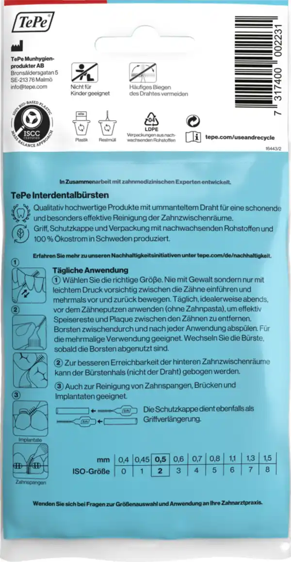 Bild 2 von TePe Interdentalbürsten Rot, ISO 2, 0,5 mm, 8 Stück