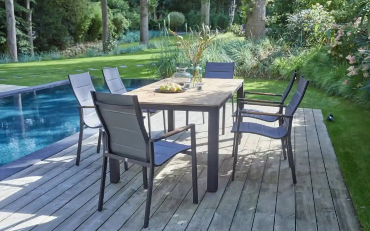 Bild 1 von Stapelsessel Unicamo, anthrazit, Armlehnen Teakholz