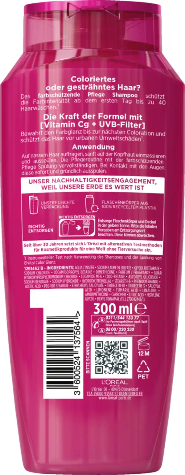 Bild 2 von L’Oréal Paris Elvital Color Glanz Farbschutz Pflege Shampoo, 300 ml