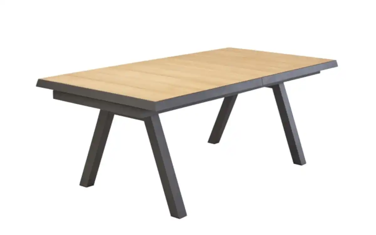 Bild 1 von Ausziehtisch Kumasi, Aluminiumgestell dunkelgrau/Platte Keramikfliesen grau/Teakholz natur