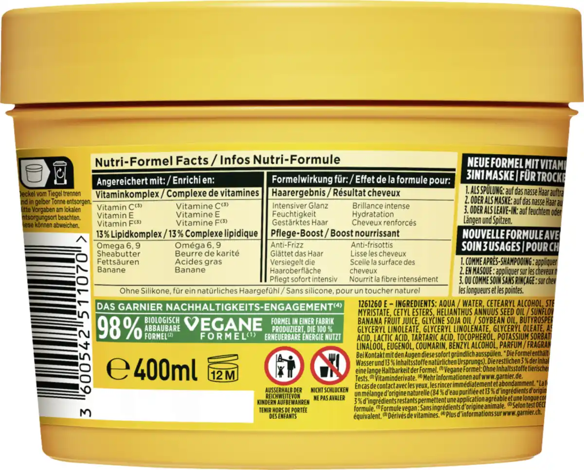 Bild 2 von Garnier Fructis Haarkur Banana Hair Food 3in1 Maske Trockenes Haar, 400 ml