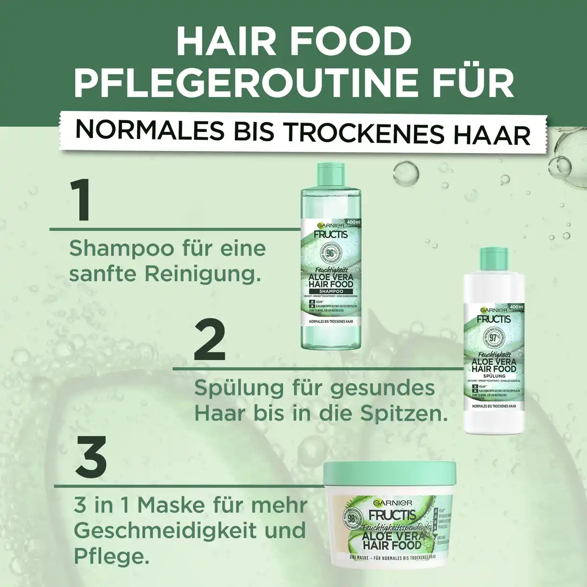 Bild 3 von Garnier Fructis Haarkur Aloe Vera Hair Food 3in1 Maske Normales & Trockenes Haar, 400 ml