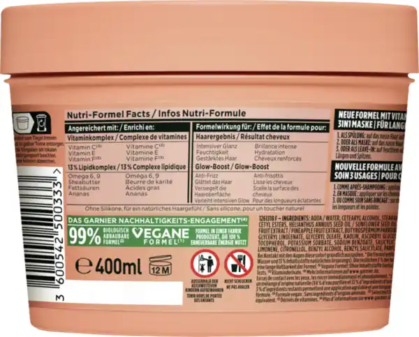 Bild 2 von Garnier Fructis Haarkur Ananas Hair Food 3in1 Maske Glanzloses Haar, 400 ml