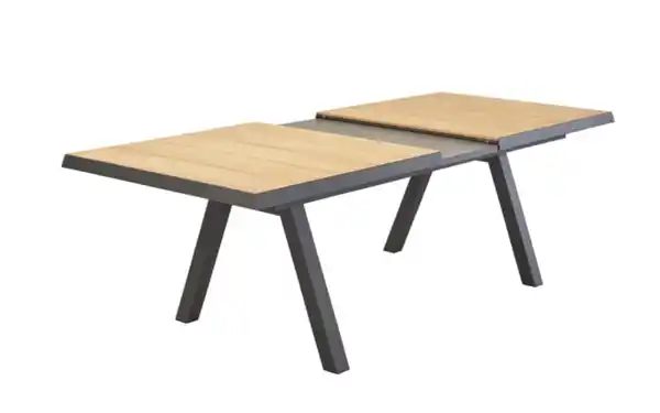 Bild 2 von Ausziehtisch Kumasi, Aluminiumgestell dunkelgrau/Platte Keramikfliesen grau/Teakholz natur