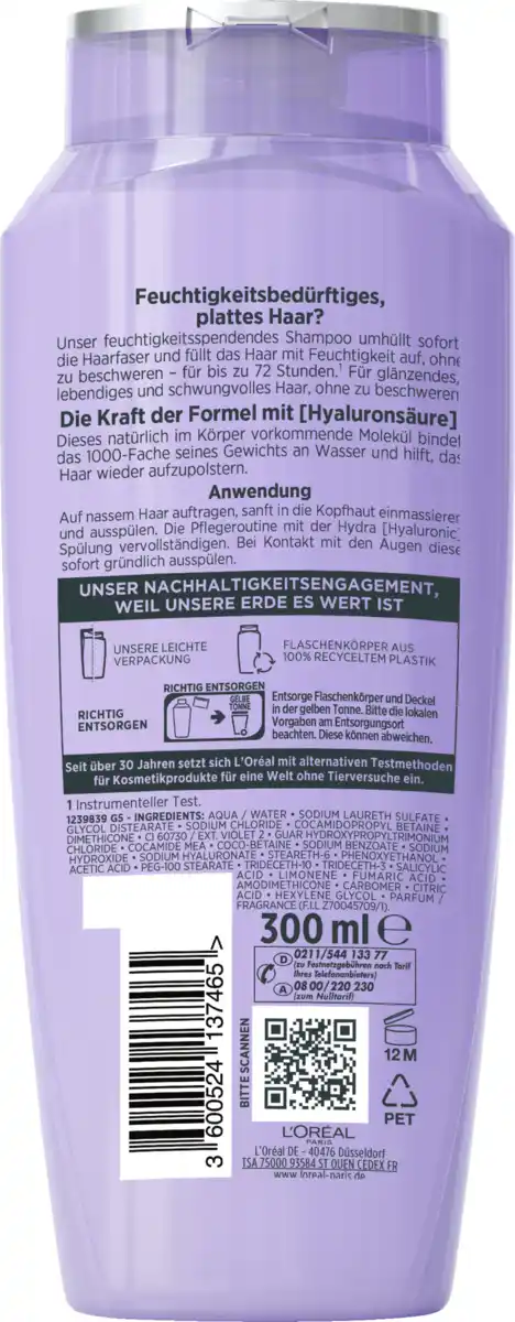 Bild 2 von L’Oréal Paris Elvital Hydra Hyaluronic 72H Feuchtigkeits-Auffüllendes Shampoo, 300 ml