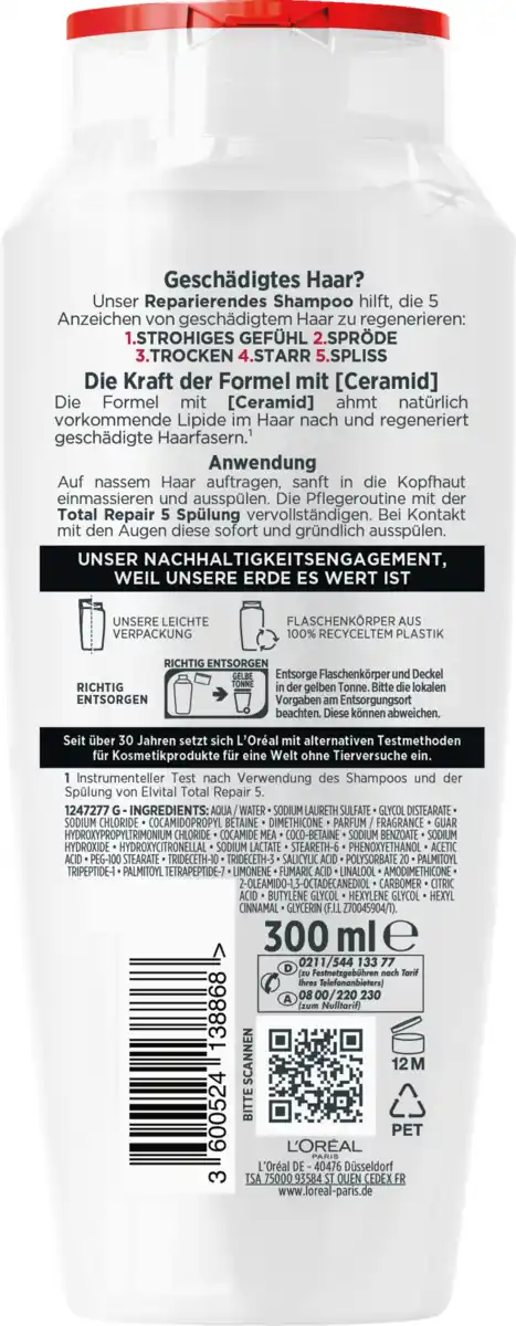 Bild 2 von L’Oréal Paris Elvital Total Repair 5 Reparierendes Shampoo, 300 ml