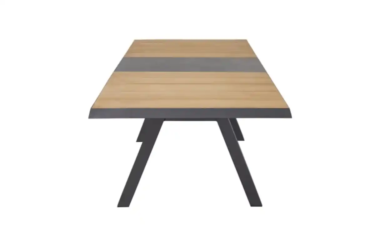 Bild 4 von Ausziehtisch Kumasi, Aluminiumgestell dunkelgrau/Platte Keramikfliesen grau/Teakholz natur