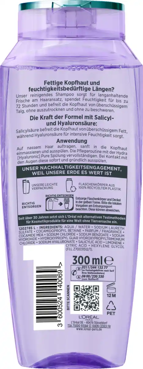 Bild 2 von L’Oréal Paris Elvital Hydra Hyaluronic Pure 72H Entfettendes Shampoo, 300 ml