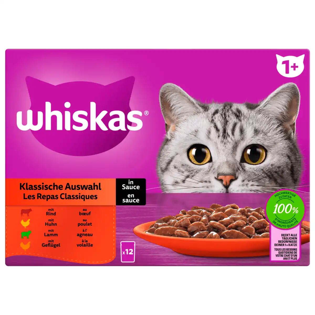 Bild 1 von Whiskas Portionsbeutel Multipack 1+ Klassische Auswahl in Sauce 12x85g