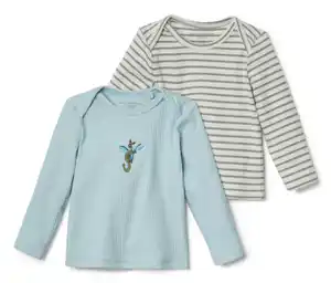 2 Baby-Langarmshirts mit Rippstruktur, hellblau und grün