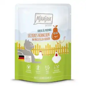 MjAMjAM Nassfutter Katze Adult, Quetschie Chicks & Friends, Huhn und Birne 6x300 g