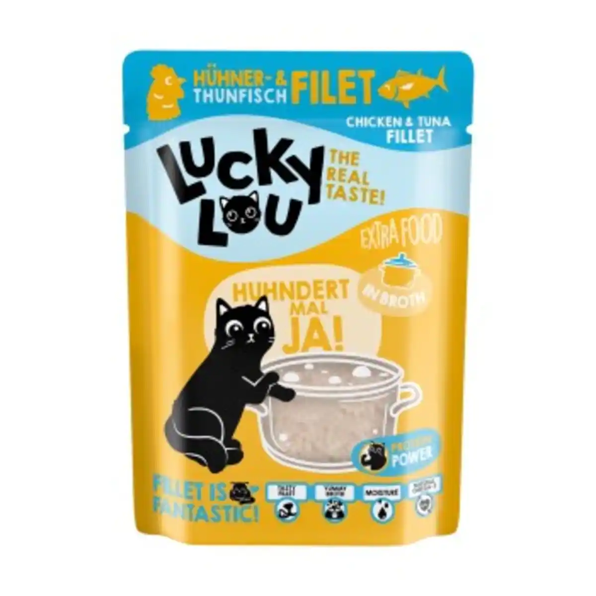 Bild 1 von Lucky Lou Nassfutter Katze Extra Food Adult in Brühe Thunfisch & Huhn 12x70 g