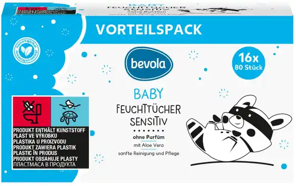 Bild 1 von BEVOLA® BABY Feuchttücher, 16 x 80-St.-Packg.