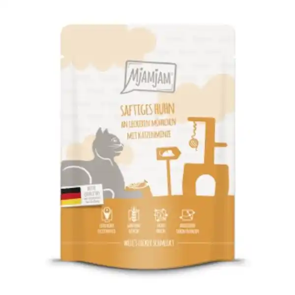 Bild 1 von MjAMjAM Nassfutter Katze Adult, Quetschie 6x300 g Huhn & Möhrchen