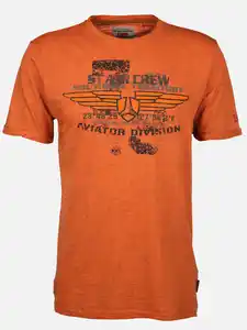 Herren T-Shirt mit Print in Used Optik Orange