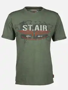 Herren T-Shirt mit Print in Used Optik Oliv