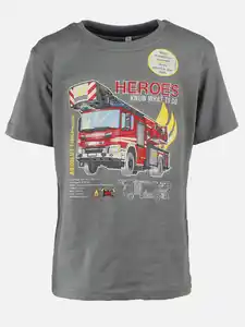 Jungen T-Shirt mit Feuerwehrautomotiv, leuchtet im Dunkeln Oliv