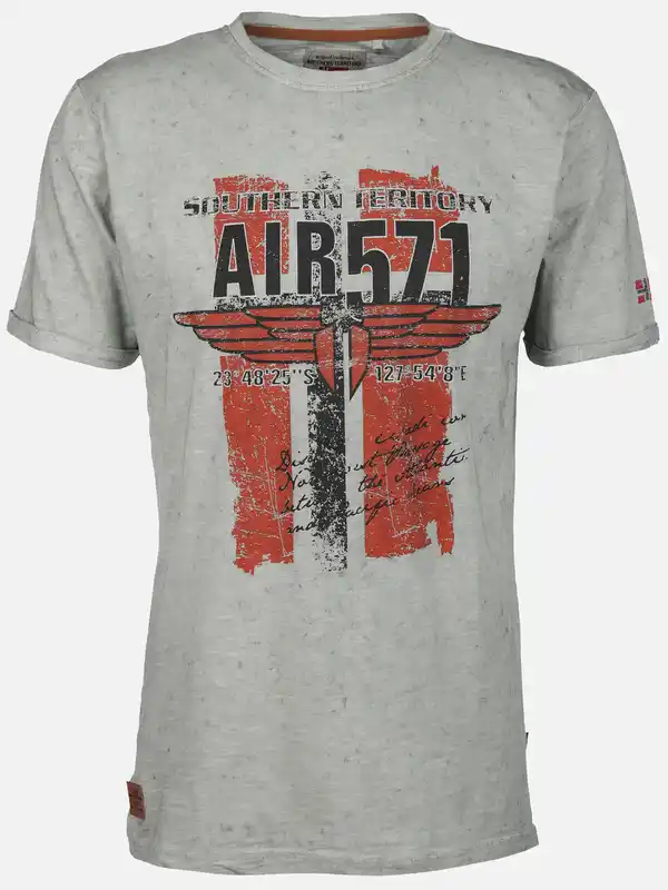 Bild 1 von Herren T-Shirt mit Print in Used Optik Grau