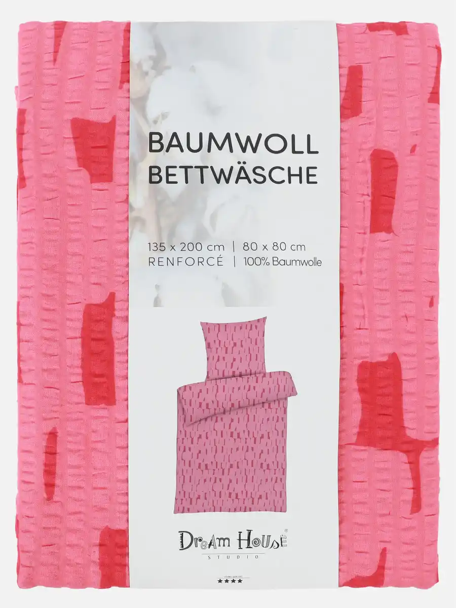 Bild 2 von Seersucker Bettwäsche, 135x200cm Pink