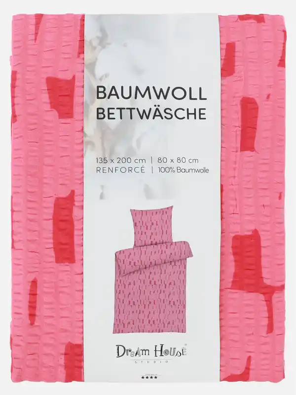Bild 2 von Seersucker Bettwäsche, 135x200cm Pink
