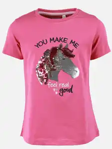 Mädchen Langarmsshirt mit Paillettenmotiv Einhorn Pink