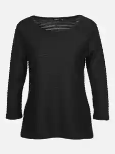 Damen Struktur Shirt mit 3/4 Arm Schwarz