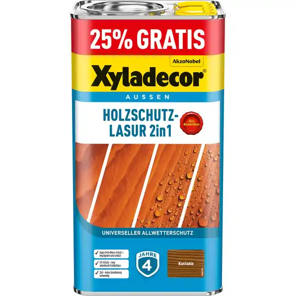 Bild 1 von Xyladecor Holzschutz-Lasur 2in1 5l Promo Kastanie matt 4 + 1 l