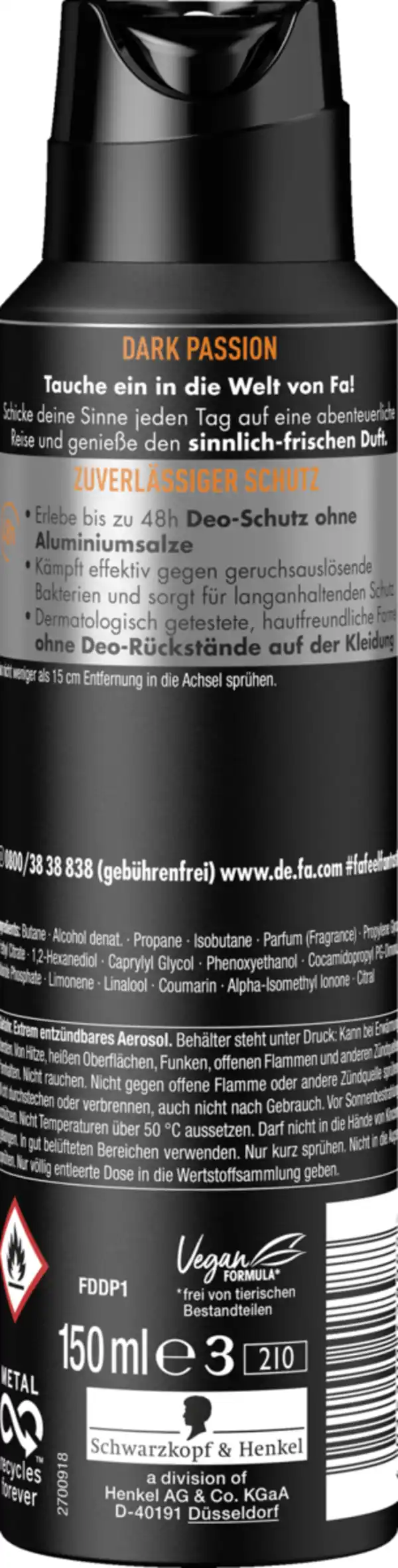 Bild 2 von Fa Men Deodorant & Bodyspray Dark Passion, 150 ml