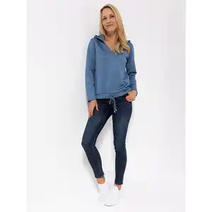 VIA MILANO Sweatshirt, 1/1-Arm V-Ausschnitt mit Kapuze Bindeband